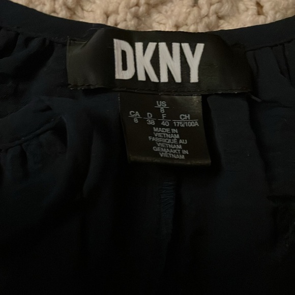 DKNY Navy Blue Dress with Puff Sleeves and ruffle hem S - Picture 7 of 8